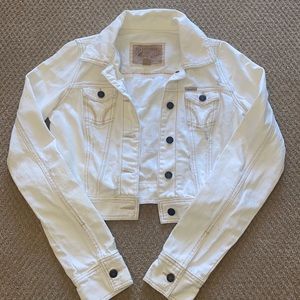 Hollister Co. White Cropped Denim Jacket Size M